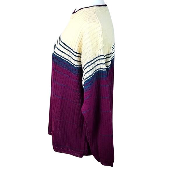 Cynthia Todd Womens Knit Cream Pine Green Purple Sweater Crew Neck Size L - Picture 3 of 10